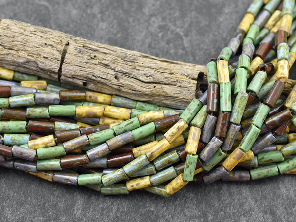 Bugle Beads - Picasso Beads - Czech Glass Beads - Seed Beads - 9x4mm - 20" Strand - (6134)