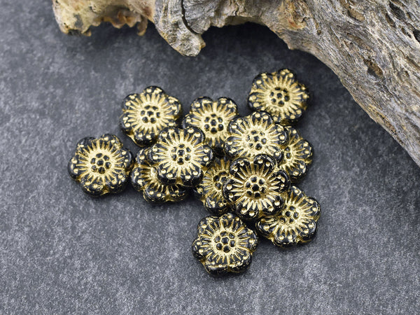 Flower Beads - Czech Glass Beads - Czech Glass Flowers - Picasso Beads - Wildflower Beads - 14mm Flower - 12pcs - (3136)