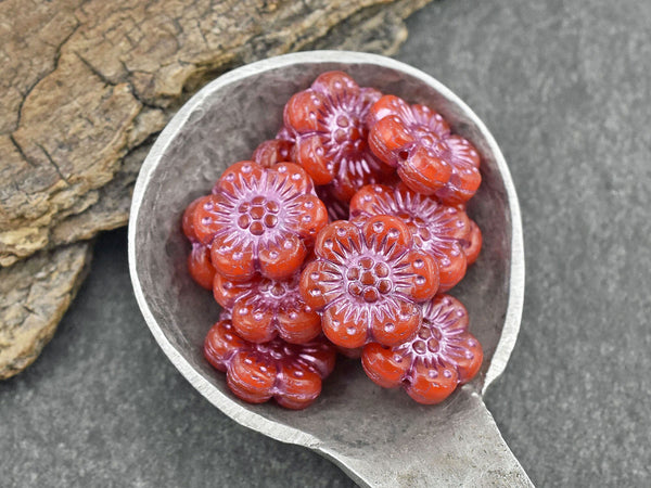 Czech Glass Beads - Flower Beads - Czech Glass Flowers - Picasso Beads - Wildflower Beads - 14mm Flower - 12pcs - (4008)