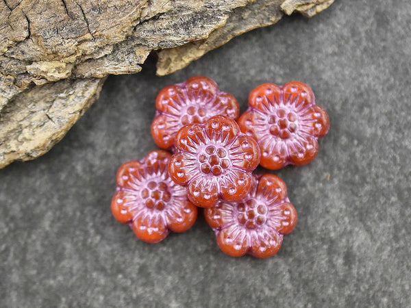 Czech Glass Beads - Flower Beads - Czech Glass Flowers - Picasso Beads - Wildflower Beads - 14mm Flower - 12pcs - (4008)