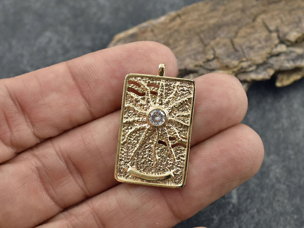 Gold Pendants - Metal Pendants - Rhinestone Pendant - Micro Pave - Cubic Zirzonia - 30x18mm - (4435)