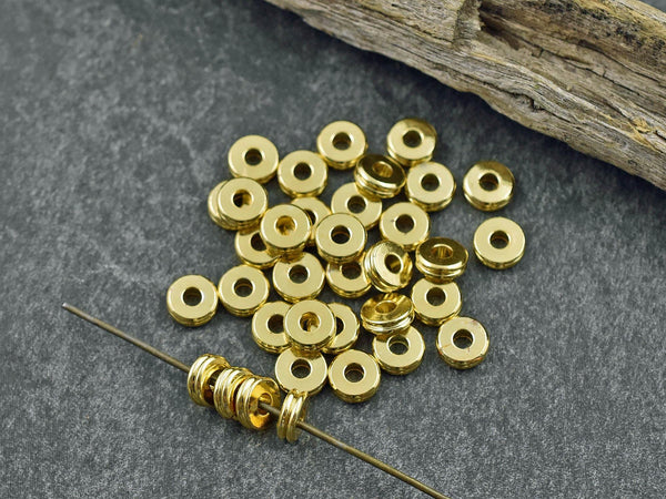 24k Gold Spacer Beads - Gold Heishi Beads - Metal Spacers - Metal Beads - Spacer Beads - 50pcs - 6x2mm - (5652)