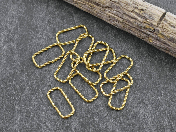 Gold Jump Rings - Twisted Jump Rings - Oval Jump Rings - Open Jump Rings - 18k Gold Plated - 16x8mm - (1554)