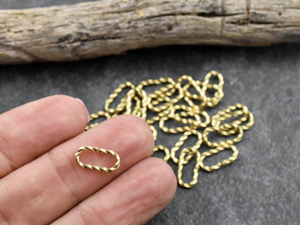 Gold Jump Rings - Twisted Jump Rings - Oval Jump Rings - Open Jump Rings - 18k Gold Plated - 12x6mm - (4923)