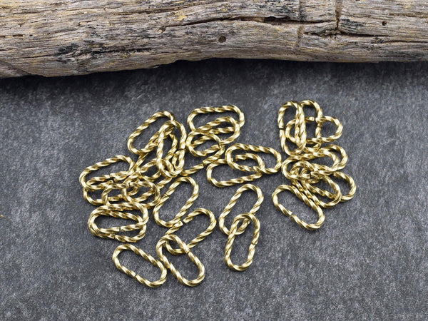 Gold Jump Rings - Twisted Jump Rings - Oval Jump Rings - Open Jump Rings - 18k Gold Plated - 12x6mm - (4923)