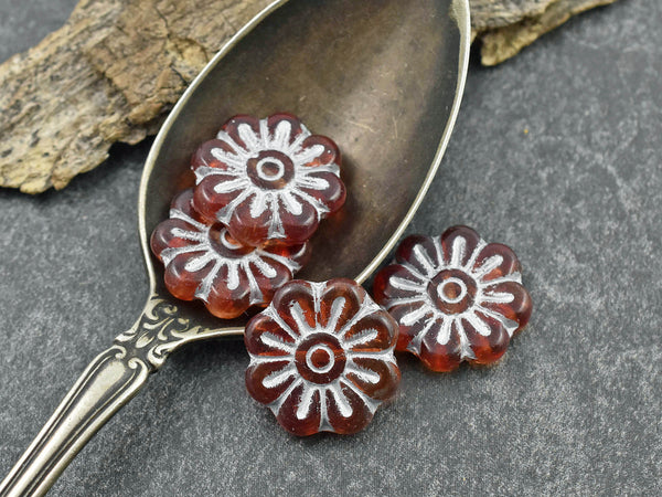 Flower Beads - Czech Glass Beads - Focal Beads - Czech Glass Flowers - Daisy Beads - 18mm - 6pcs - (A656)