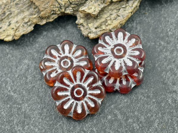 Flower Beads - Czech Glass Beads - Focal Beads - Czech Glass Flowers - Daisy Beads - 18mm - 6pcs - (A656)