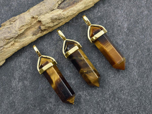 Gemstone Point Pendant - Hexagon Pendant - Tiger Eye Pendant - 40mm - (6066)