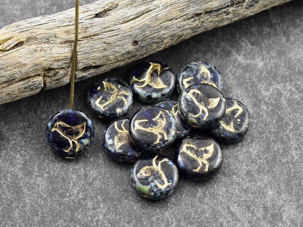 Picasso Beads - Czech Glass Beads - Bird Beads - Coin Beads - 12mm - 15pcs - (4945)