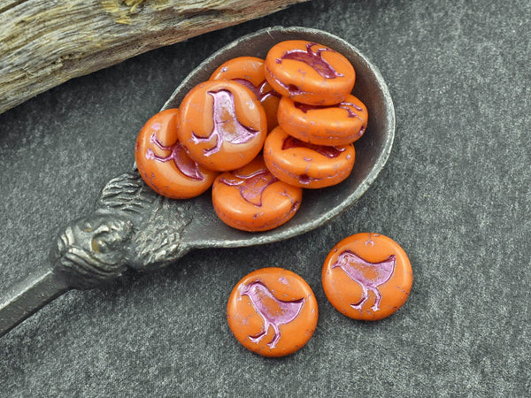 Bird Beads - Picasso Beads - Czech Glass Beads - Coin Beads - 12mm - 15pcs - (1385)