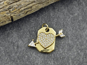 Gold Charms - Pave Charms - Rhinestone Charms - Heart Charms - 17x22mm - 1pc - (1314)