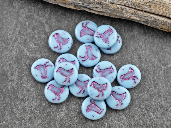 Czech Glass Beads - Picasso Beads - Bird Beads - Coin Beads - Czech Beads - Flat Coin - 15pcs - 12mm - (5635)