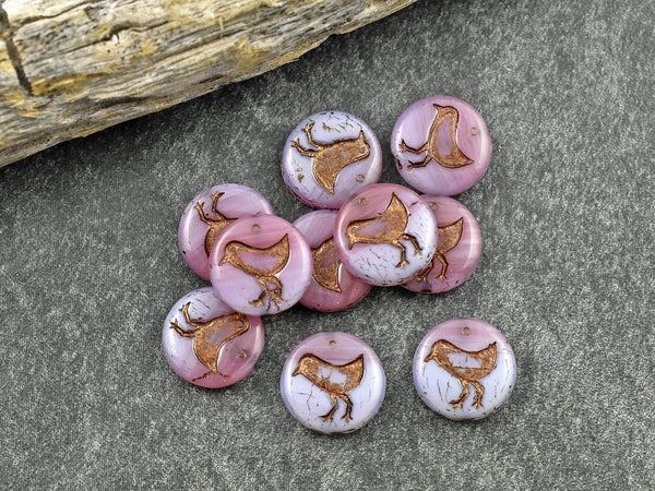 Czech Glass Beads - Bird Beads - Picasso Beads - Coin Beads - 12mm - 15pcs - (1092)