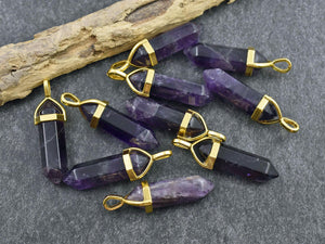 Amethyst Pendant - Gemstone Point Pendant - Hexagon Pendant - 40mm - (5505)