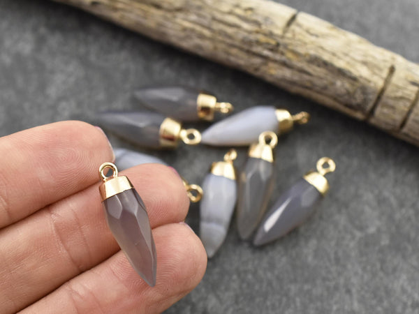 Gemstone Bullet Pendant - Gray Agate Pendant - Gemstone Point Pendant - ~26-26mm - (1654)