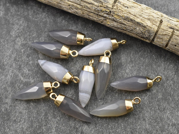 Gemstone Bullet Pendant - Gray Agate Pendant - Gemstone Point Pendant - ~26-26mm - (1654)