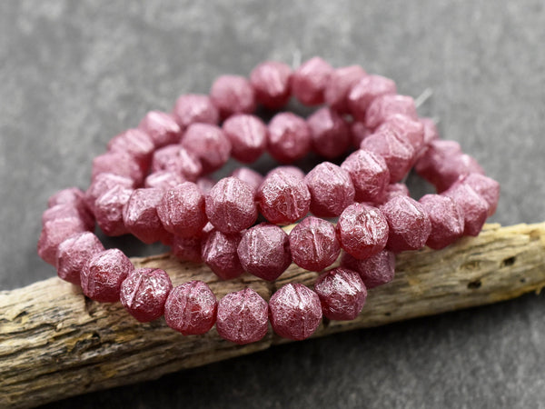 Czech Glass Beads - English Cut Beads - 8mm Beads - Pink Beads - Round Beads - Antique Cut Beads - 20pcs (6007)