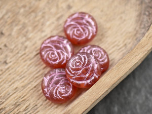 Flower Beads - Czech Glass Beads - Rose Beads - Flower Coin Bead - 17mm - 6pcs - (358)