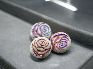 Floral Bead - Czech Glass Beads - Flower Beads - Rose Beads - Flower Coin Bead - 17mm - 6pcs - (4145)