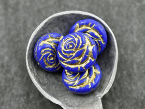 Floral Bead - Czech Glass Beads - Flower Beads - Rose Beads - Flower Coin Bead - 17mm - 6pcs - (5816)