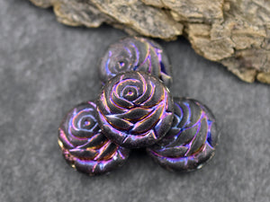 Floral Bead - Czech Glass Beads - Flower Beads - Rose Beads - Flower Coin Bead - 17mm - 6pcs - (4748)