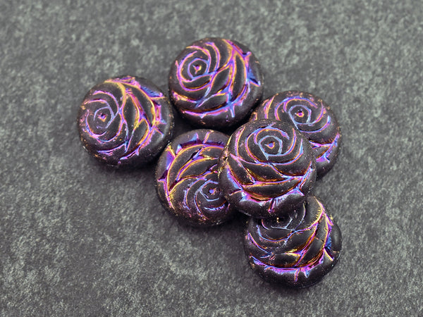 Floral Bead - Czech Glass Beads - Flower Beads - Rose Beads - Flower Coin Bead - 17mm - 6pcs - (4748)