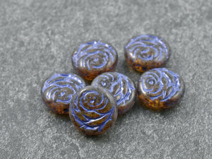 Czech Glass Beads - Flower Beads - Rose Beads - Flower Coin Bead - 17mm - 6pcs - (4590)