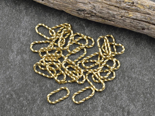 Gold Jump Rings - Twisted Jump Rings - Oval Jump Rings - Open Jump Rings - 18k Gold Plated - 12x6mm - (4923)