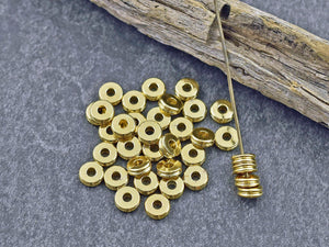 24k Gold Spacer Beads - Gold Heishi Beads - Metal Spacers - Metal Beads - Spacer Beads - 50pcs - 6x2mm - (5652)