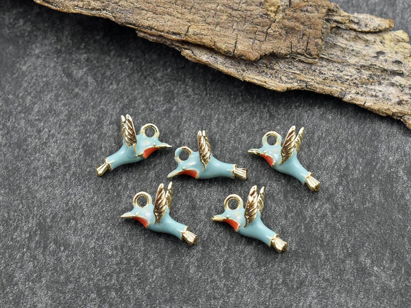 Bird Charms - Enamel Charms - Jewelry Making Charms - Blue Bird Charm - 10x14x8mm - 10pcs - (2800)