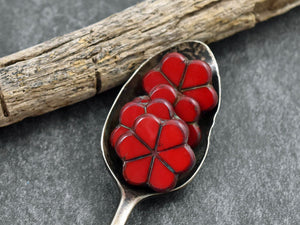 Czech Glass Beads - Picasso Beads - Flower Beads - Red Flower Bead - 20mm - 5pcs - (B486)