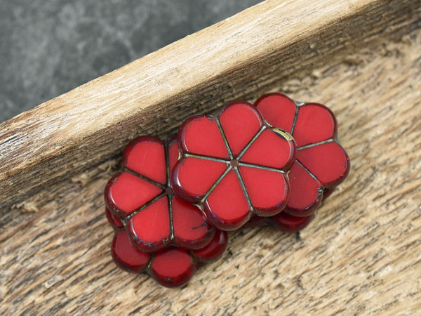 Czech Glass Beads - Picasso Beads - Flower Beads - Red Flower Bead - 20mm - 5pcs - (B486)