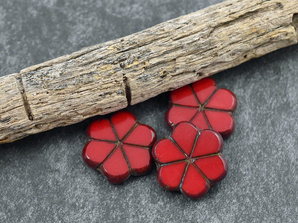 Czech Glass Beads - Picasso Beads - Flower Beads - Red Flower Bead - 20mm - 5pcs - (B486)