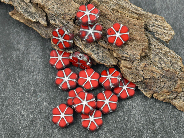 Flower Beads - Picasso Beads - Czech Glass Beads - Coin Beads - Daisy Flower Bead - 10mm - 15pcs - (4610)