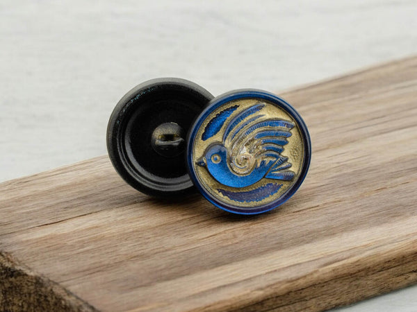 Bird Button - Czech Glass Buttons - Shank Buttons - Artisan Button - Handmade Button - 18mm - (1761) 1pcs