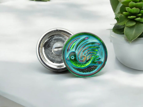 Bird Button - Czech Glass Buttons - Shank Buttons - Artisan Button - Handmade Button - 18mm - (1573) 1pcs