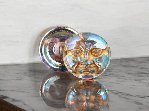 Moon Face Button - Czech Glass Buttons - Shank Buttons - Artisan Button - Handmade Button - 17mm - (1275) 1pcs