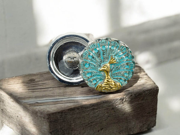 Peacock Button - Czech Glass Buttons - Shank Buttons - Artisan Button - Handmade Button - 18mm - (2310) 1pcs