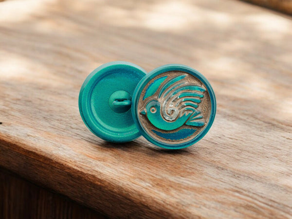 Bird Button - Czech Glass Buttons - Shank Buttons - Artisan Button - Handmade Button - 18mm - (2414) 1pcs