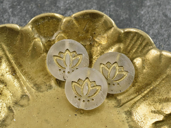 Lotus Flower Beads - Czech Glass Beads - Lotus Beads - Floral Beads - Picasso Beads - 14mm - 12pcs - (B437)