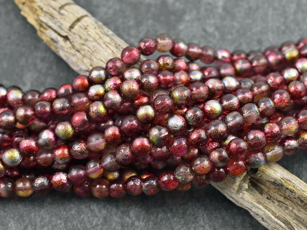 Czech Glass Beads - Round Beads - 6mm Beads - Pink Beads - Druk Beads - 6mm - Etched Beads - 25pcs - (1883)