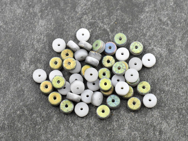 Czech Glass Beads - Spacer Beads - Heishi Beads - Picasso Beads - Rondelle Beads - 6x3mm - 50pcs - (2229)