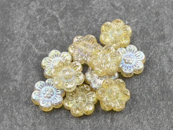 Czech Glass Beads - Wildflower Beads - Floral Beads - Picasso Beads - Czech Glass Flowers - 14mm - 12pcs - (B645)