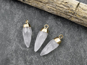 Quartz Pendant - Gemstone Point Pendant - Gemstone Bullet Pendant - ~26-26mm - (416)