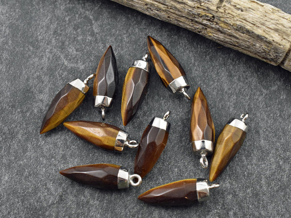 Tiger Eye Pendant - Gemstone Point Pendant - Gemstone Bullet Pendant - ~26-26mm - (A23)