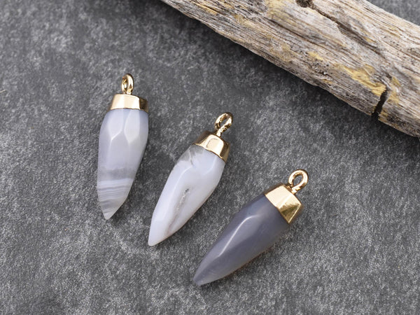 Gemstone Bullet Pendant - Gray Agate Pendant - Gemstone Point Pendant - ~26-26mm - (1654)