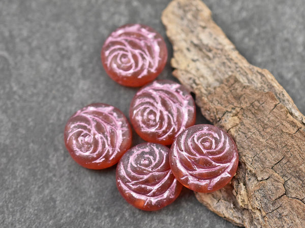 Flower Beads - Czech Glass Beads - Rose Beads - Flower Coin Bead - 17mm - 6pcs - (358)