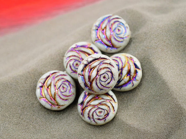 Floral Bead - Czech Glass Beads - Flower Beads - Rose Beads - Flower Coin Bead - 17mm - 6pcs - (4145)