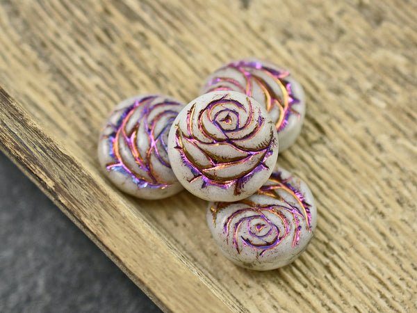 Floral Bead - Czech Glass Beads - Flower Beads - Rose Beads - Flower Coin Bead - 17mm - 6pcs - (4145)