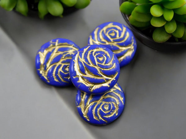 Floral Bead - Czech Glass Beads - Flower Beads - Rose Beads - Flower Coin Bead - 17mm - 6pcs - (5816)